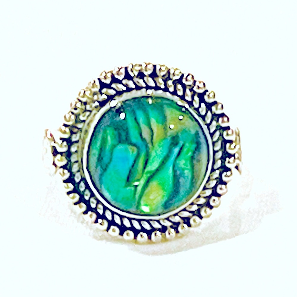 Signature Style Abalone Crystal Solid Sterling Silver Ring
